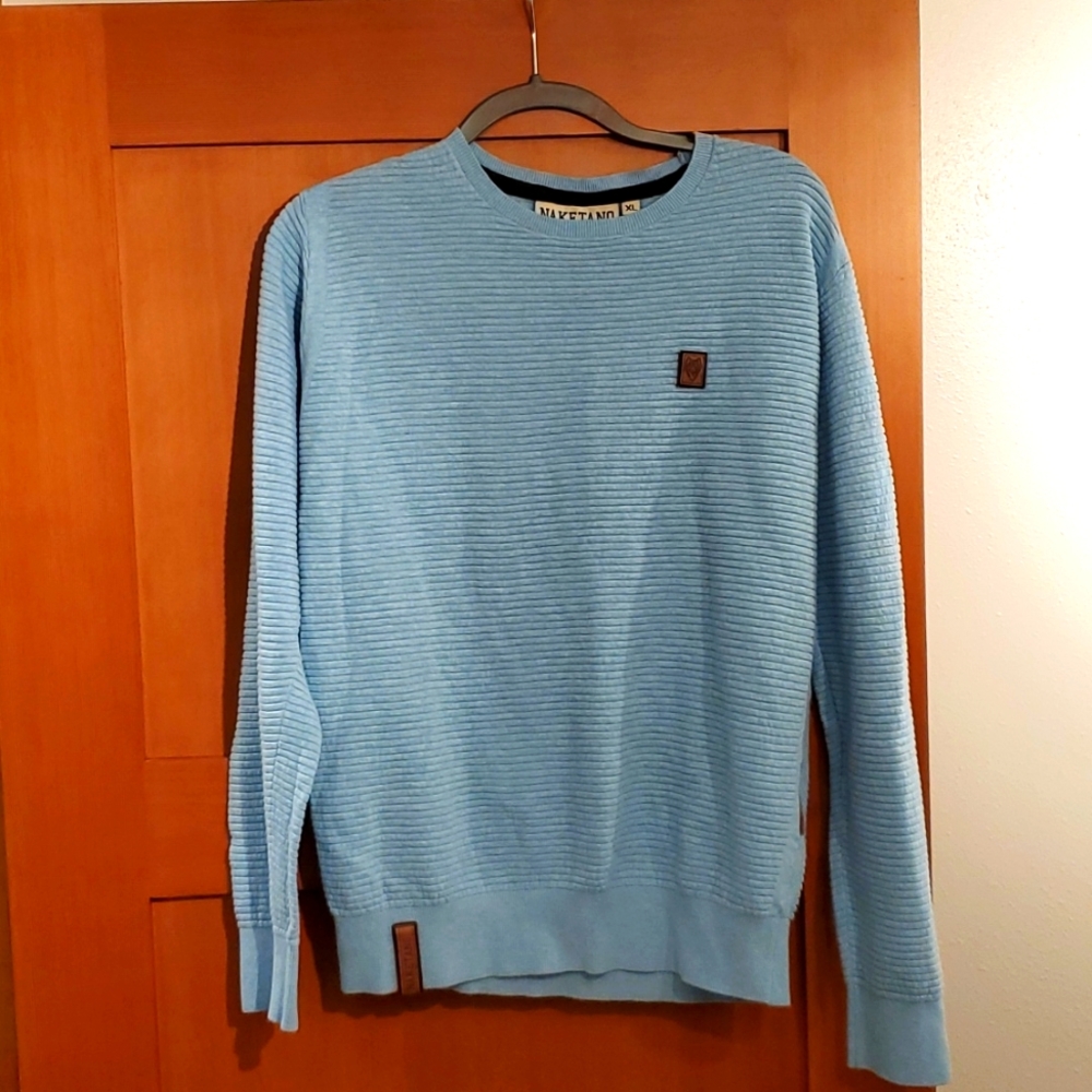 Naketano Brave New World Men's Blue Ribbed Cotton Long Sleeve Shirt Size XL